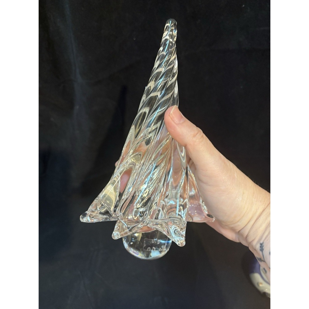 Art Glass 8" Tall Single Tier Clear Glass Swirl Crystal Christmas Tree ?Murano - Picture 4 of 5